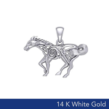 Celtic Running Horse 14K White Gold Pendant WPD5861 - Jewelry
